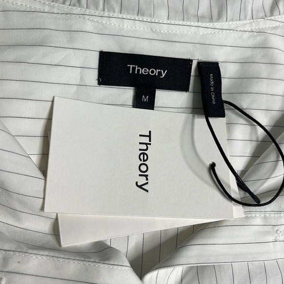 THEORY Doherty Black White Porter Stripe Button Front Off Shoulder Womens Medium - Picture 4 of 10